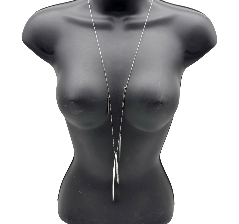 Alexis Bittar Rhodium Plated Silver Pavé-set Swarovski Crystal Spear Necklace